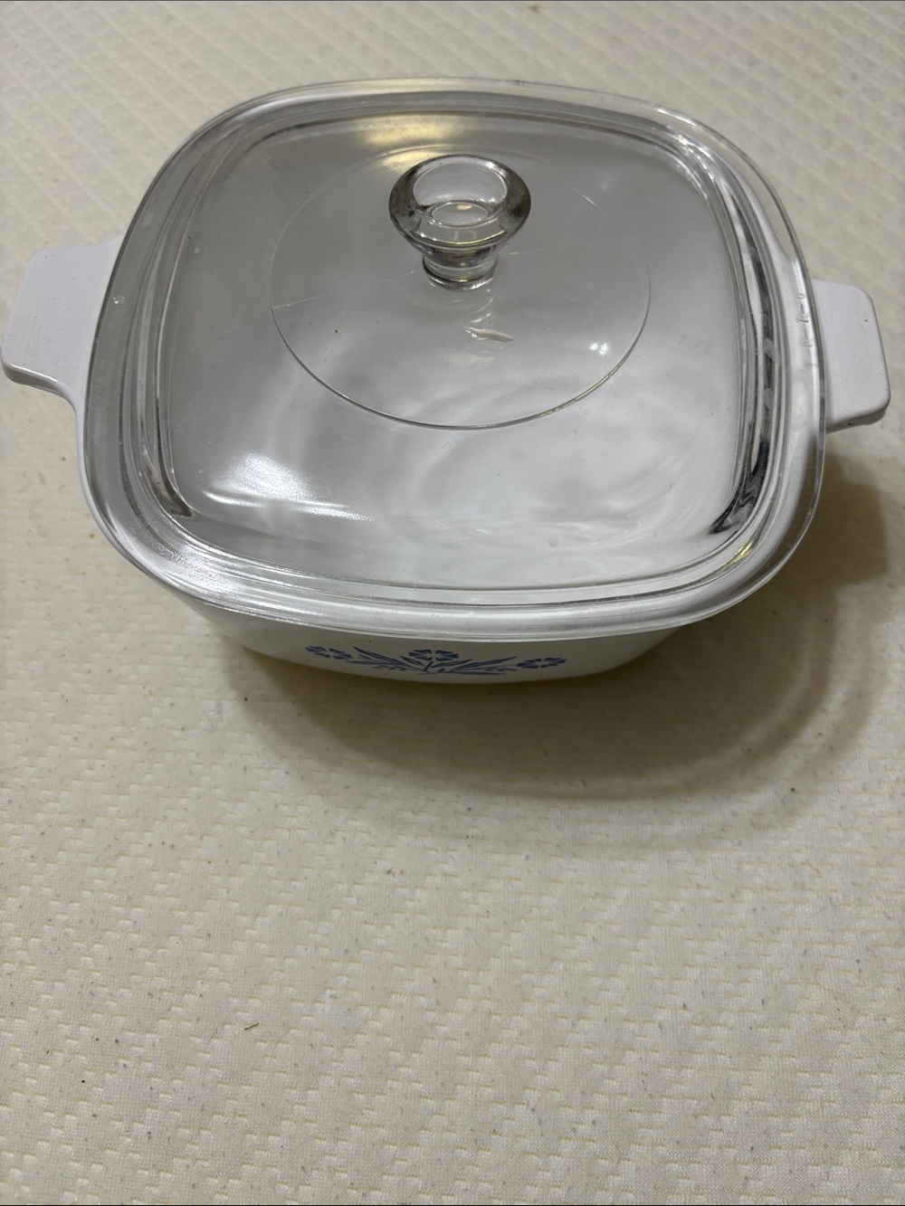 Corningware White Casserole with Blue Floral Motif and Glass Lid - Picture 3 of 5